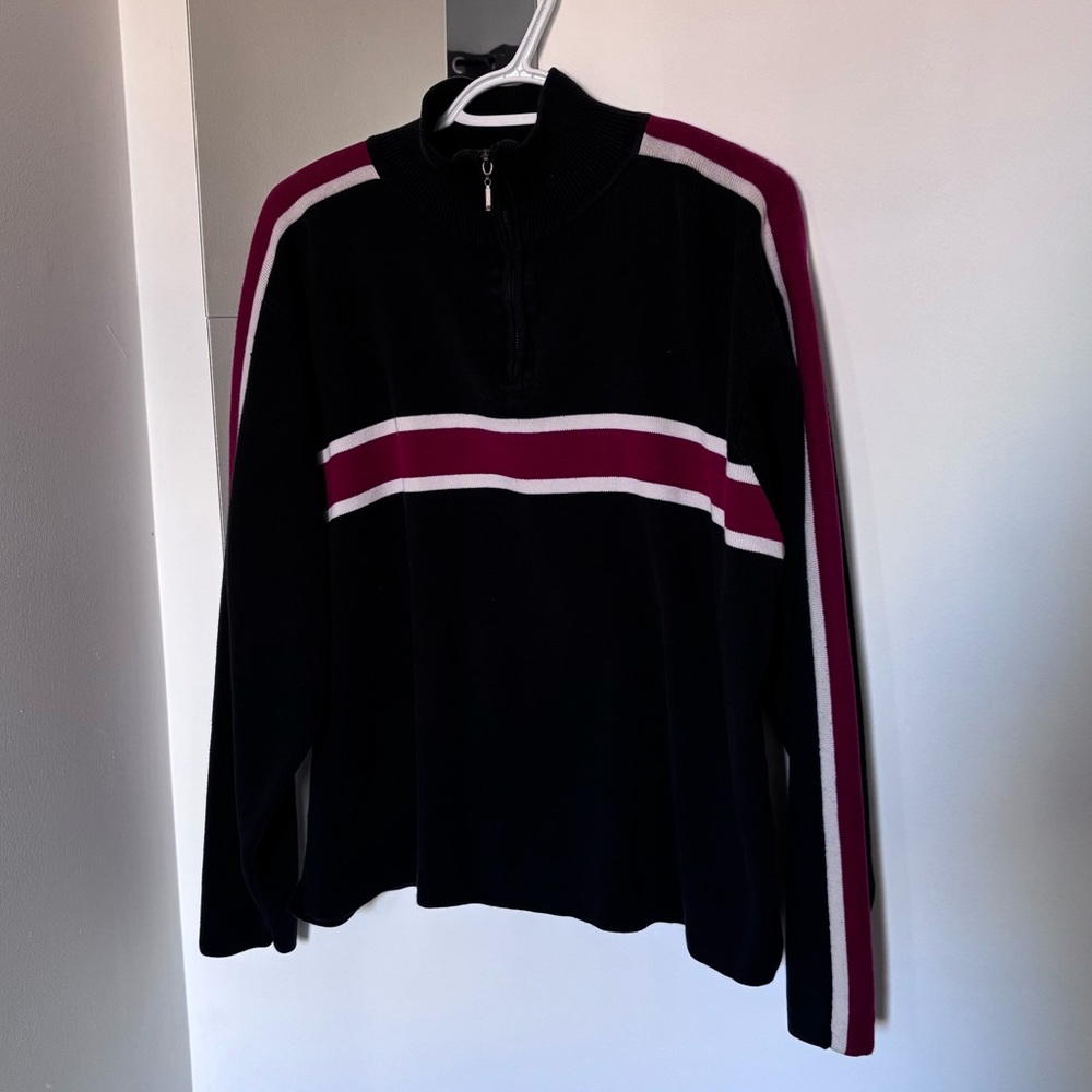 L.L. Bean Black and Red Quarter-Zip Sweater